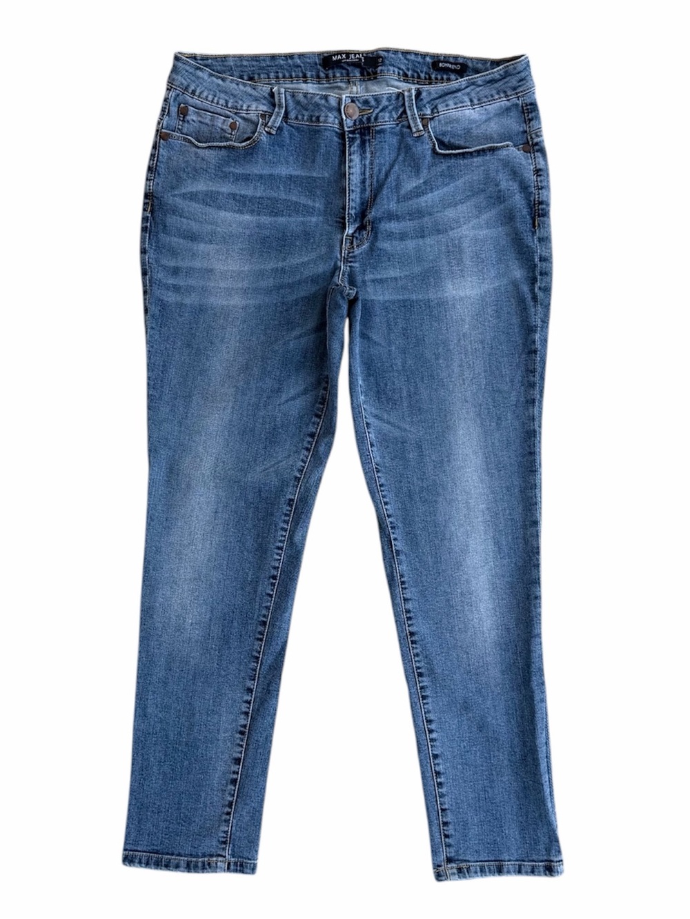Max Jeans Blue Wash Boyfriend Tapered Leg Mid-Rise Skinny Jeans ~ Women’s 12